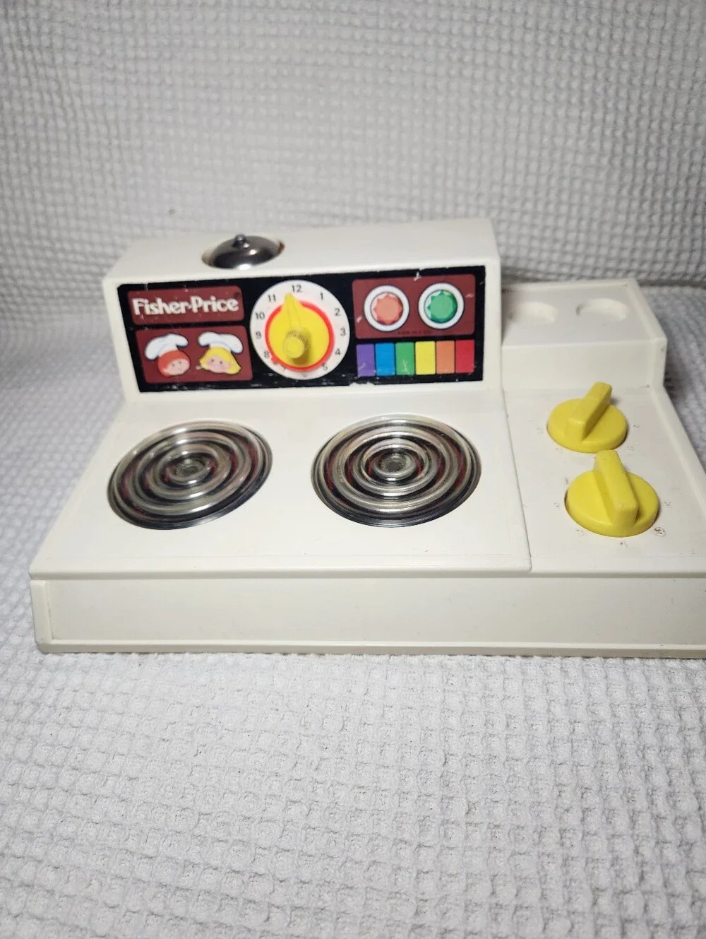 Fisher-Price Vintage Toy Stove in White with Yellow Accents
